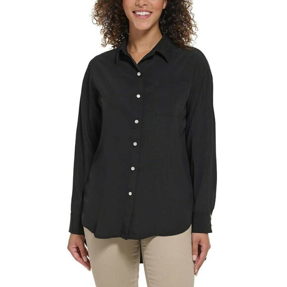 Karl Lagerfeld Tops - NWT Karl Lagerfeld High-Low Hem Button Front Shirt Long Sleeve Tunic Blouse